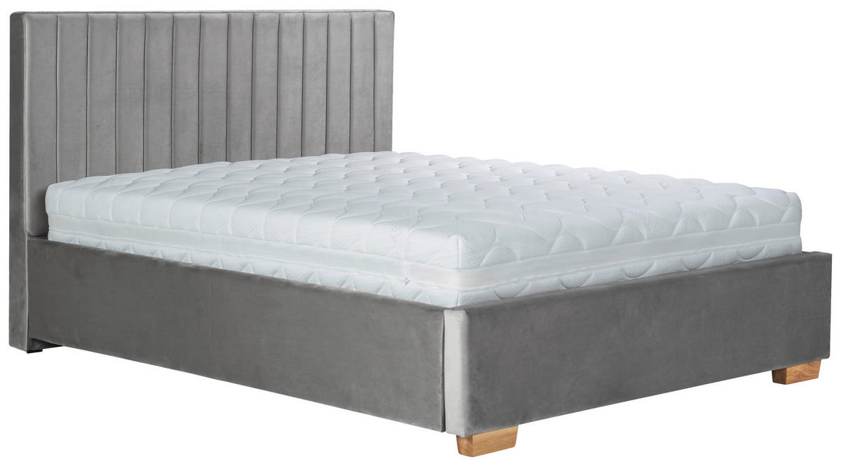 Pat tapitat 160x200 cm  in gri  - culoare lemn stejar/negru, Modern, metal/lemn (160/200cm) - Carryhome