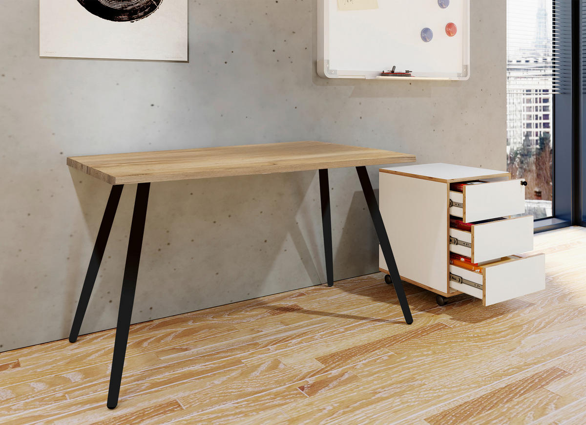 SCHREIBTISCH 138/50/70 cm  in Schwarz, Sonoma Eiche  - Schwarz/Sonoma Eiche, MODERN, Holzwerkstoff/Metall (138/50/70cm) - MID.YOU