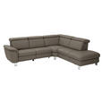 ECKSOFA in Echtleder Graubraun  - Graubraun/Alufarben, Design, Leder/Metall (271/242cm) - Cantus