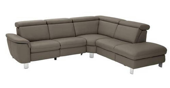 ECKSOFA in Echtleder Graubraun  - Graubraun/Alufarben, Design, Leder/Metall (271/242cm) - Cantus