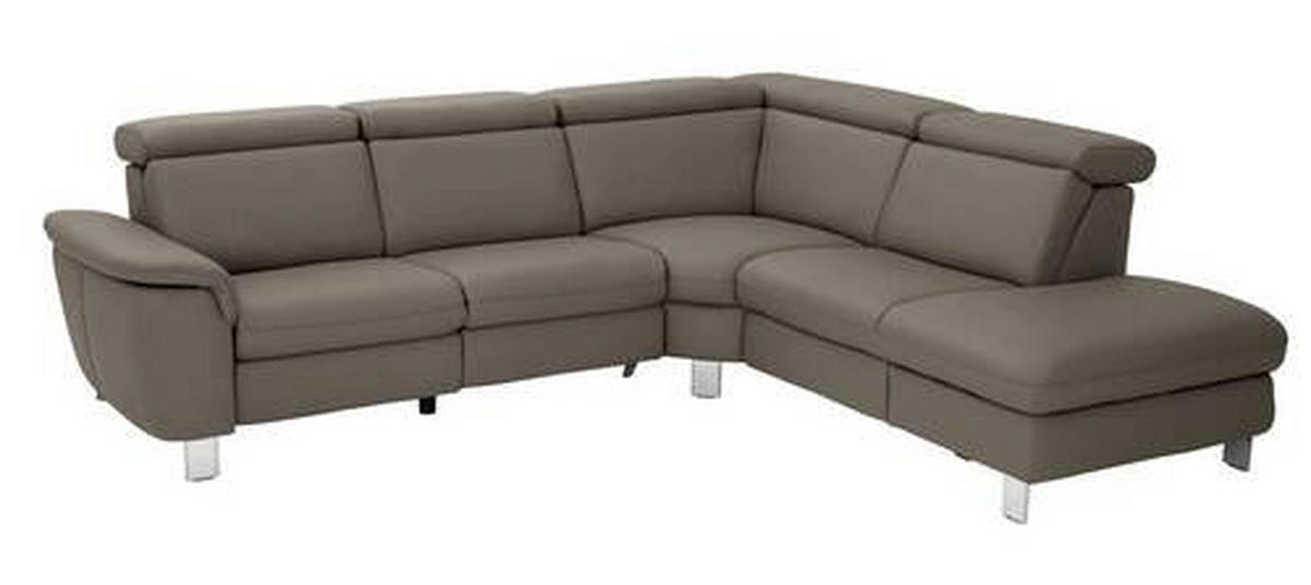 ECKSOFA in Echtleder Graubraun  - Graubraun/Alufarben, Design, Leder/Metall (271/239cm) - Cantus