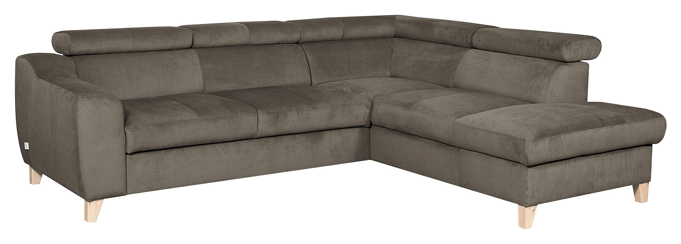 ECKSOFA Graubraun Webstoff  - Graubraun/Buchefarben, Design, Holz/Textil (245/208cm) - Livetastic