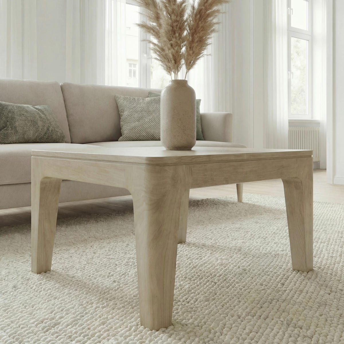 COUCHTISCH Mangoholz massiv 60/60/32 cm quadratisch Weiß  - Weiß, Design, Holz (60/60/32cm) - Livetastic