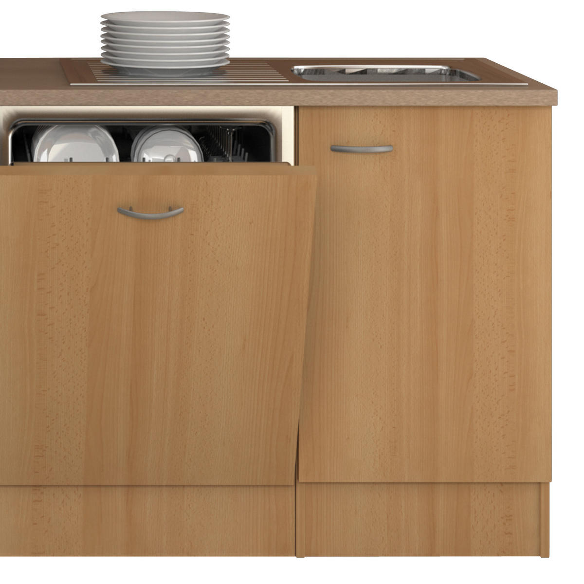 KÜCHENBLOCK 220 cm   in Buchefarben  - Edelstahlfarben/Beige, MODERN, Holzwerkstoff/Kunststoff (220cm) - FlexWell
