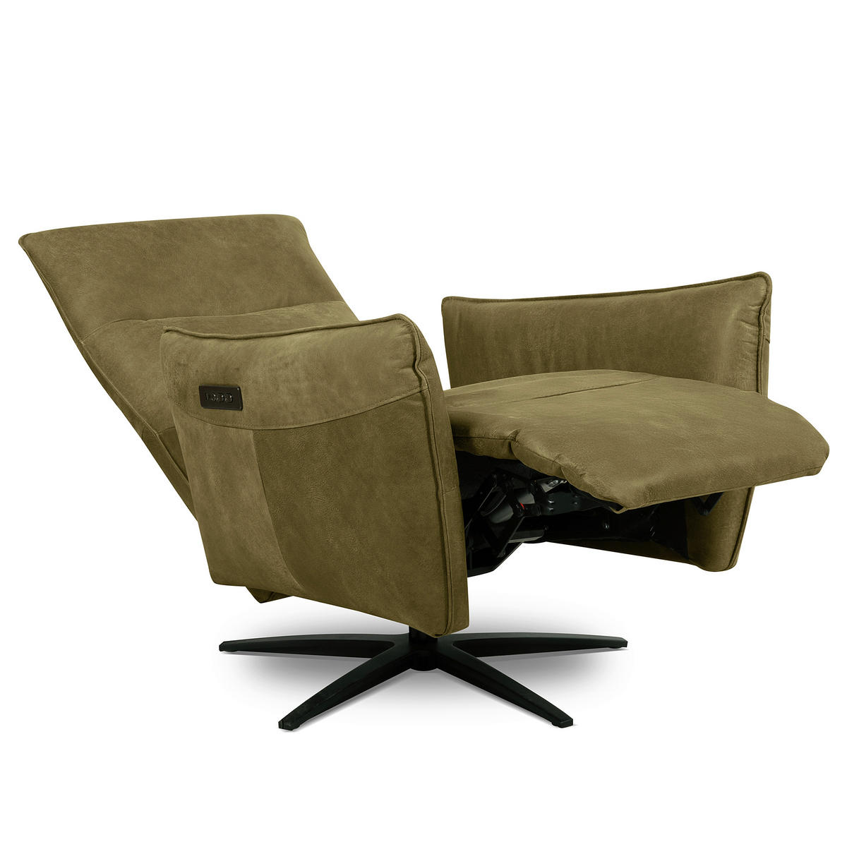RELAXSESSEL in Leder Olivgrün  - Schwarz/Olivgrün, Design, Leder/Metall (77/107/88cm) - Livetastic
