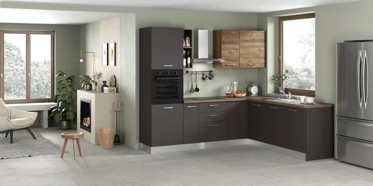 ECKKÜCHE 250/225 cm  in Anthrazit, Nussbaumfarben  - Edelstahlfarben/Anthrazit, LIFESTYLE, Holzwerkstoff/Kunststoff (250/225cm) - MID.YOU