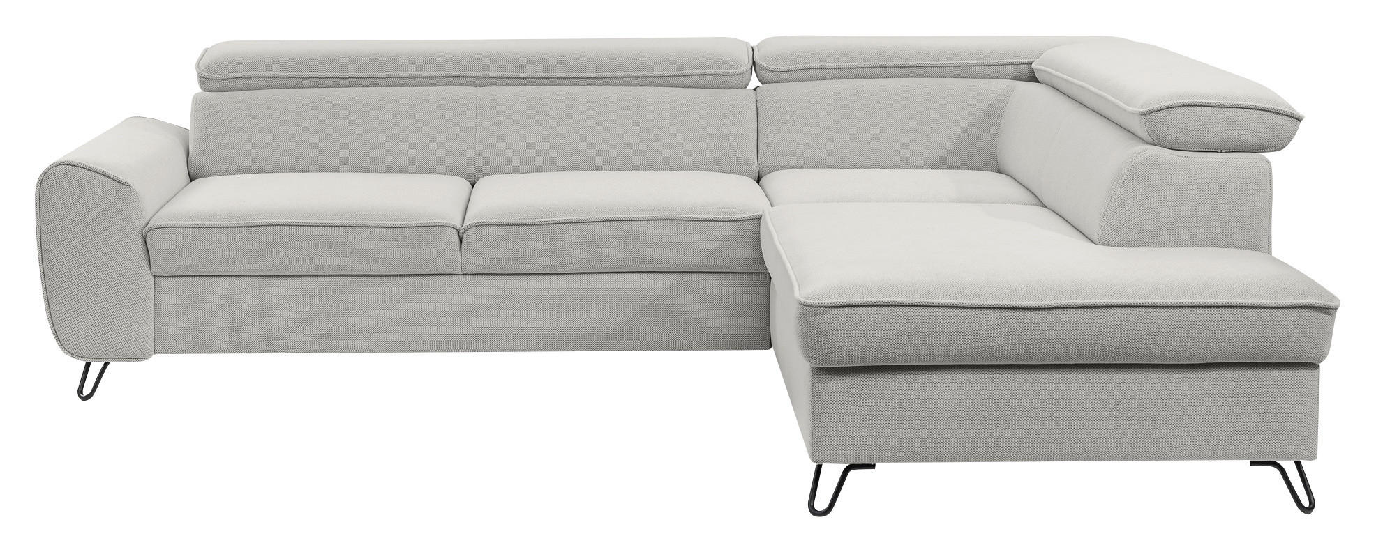 ECKSOFA in Flachgewebe Hellgrau  - Hellgrau/Schwarz, Design, Textil/Metall (250/200cm) - Stylife
