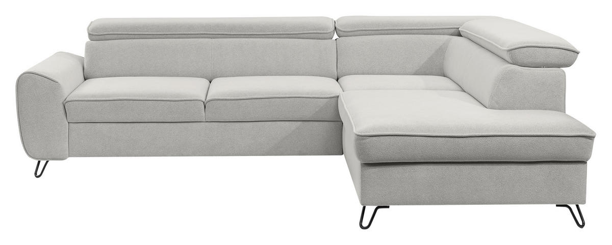 ECKSOFA in Flachgewebe Hellgrau  - Hellgrau/Schwarz, Design, Textil/Metall (250/200cm) - Stylife