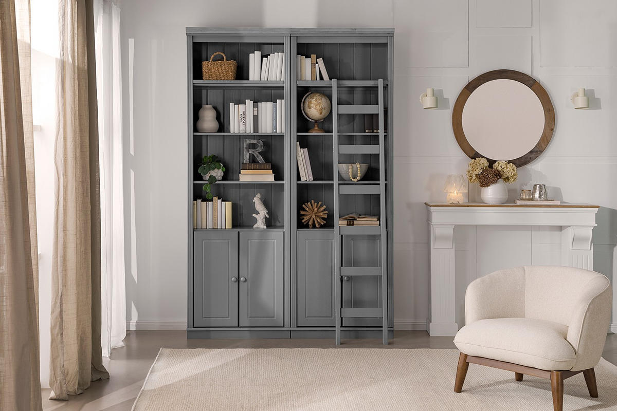 BÜCHERWAND Kiefer massiv Grau  - Grau, Design, Holz (74/223/37cm) - Livetastic