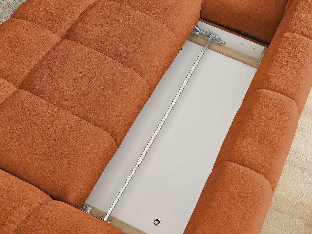 ECKSCHLAFSOFA EVEREST  mit Rücken echt, Armteil links, Armteil rechts Struktur Orange  - Schwarz/Orange, MODERN, Kunststoff/Textil (180/318cm) - Livetastic