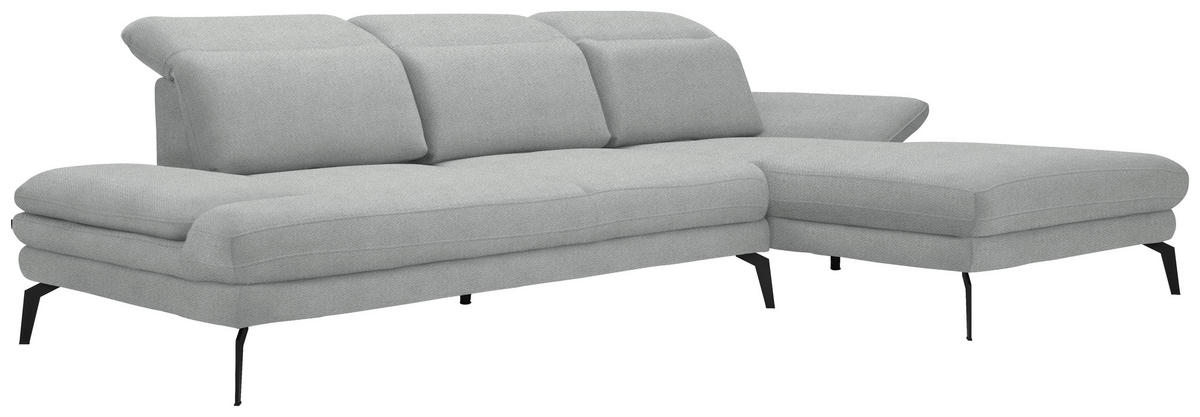 ECKSOFA in Chenille Hellgrau  - Hellgrau/Schwarz, Design, Textil/Metall (289/180cm) - Stylife