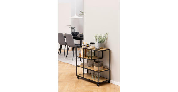 SERVIERWAGEN Schwarz, Eichefarben - Eichefarben/Schwarz, Trend, Holzwerkstoff/Metall (80/35/75cm) - Xora