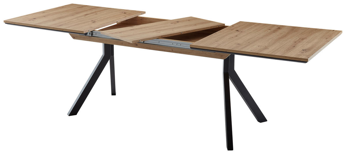 ESSTISCH in Metall, Holzwerkstoff 160-200/90/75,5 cm  - Schwarz/Eiche Artisan, Design, Holzwerkstoff/Metall (160-200/90/75,5cm) - Cantus