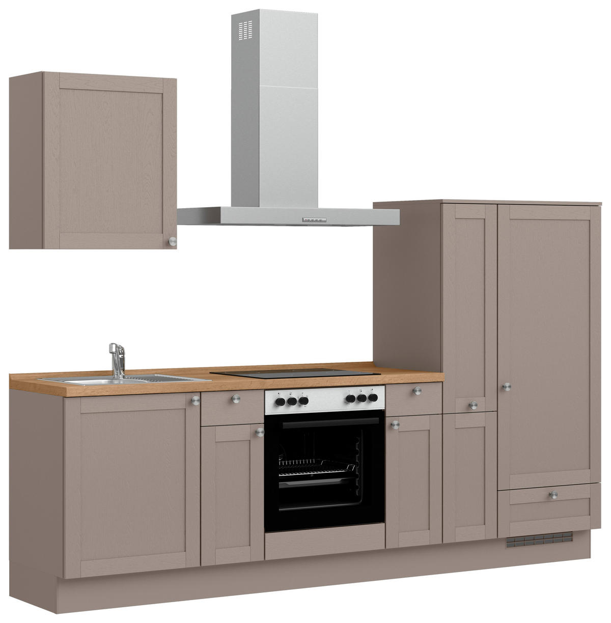 KÜCHENBLOCK Frame 270 cm  in Eichefarben, Beigebraun  - Edelstahlfarben/Eichefarben, MODERN, Holzwerkstoff/Metall (270cm) - Nobilia
