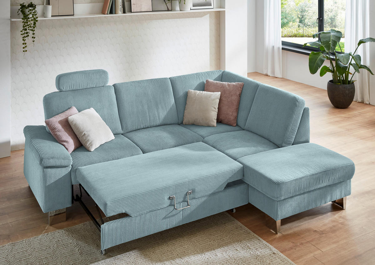 ECKSOFA in Cord Hellblau  - Edelstahlfarben/Hellblau, Konventionell, Textil/Metall (248/200cm) - Beldomo System