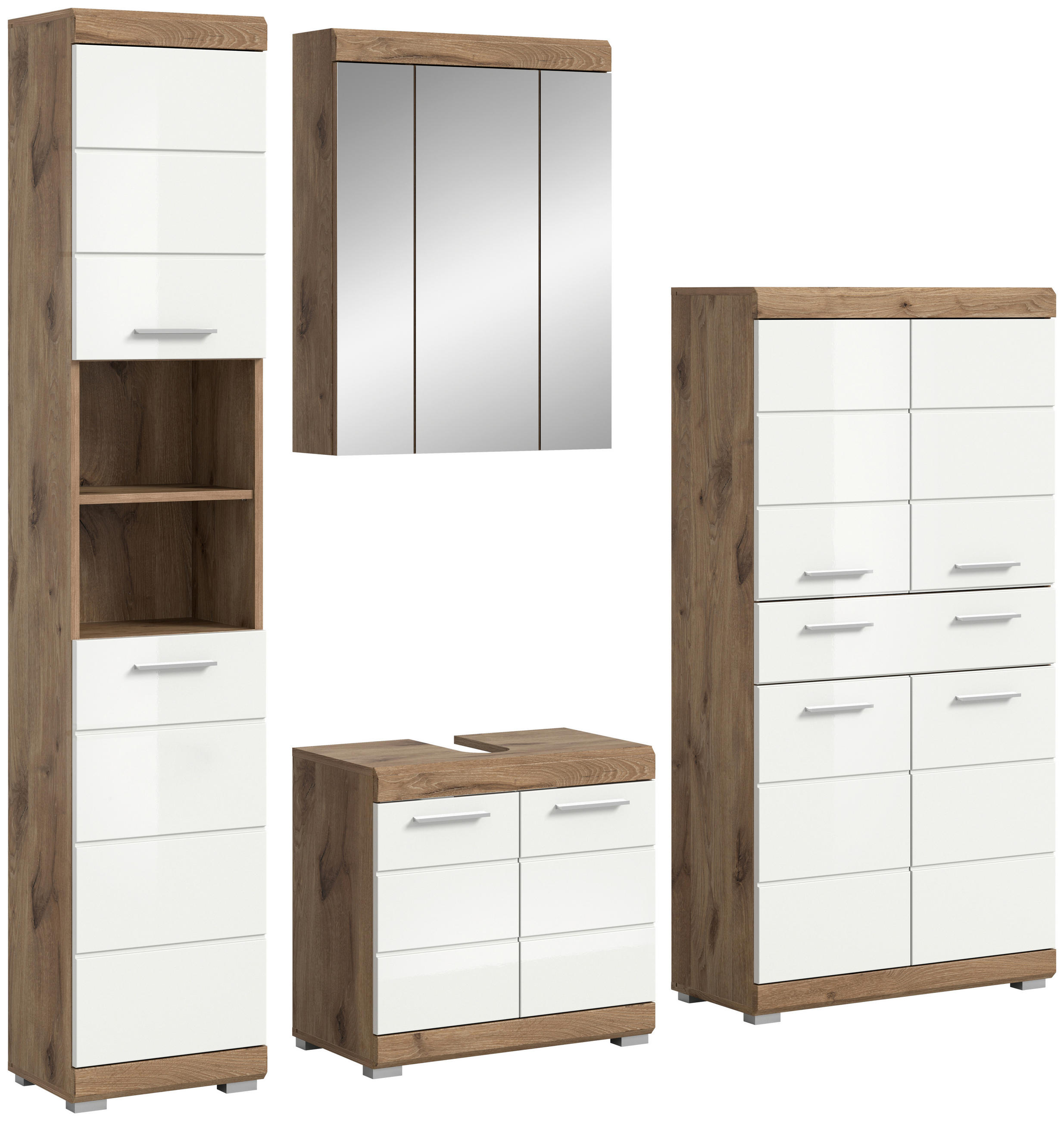 BADEZIMMER 4-teilig in 171 cm - Chromfarben/Eichefarben, MODERN, Glas/Holzwerkstoff (171cm) - MID.YOU