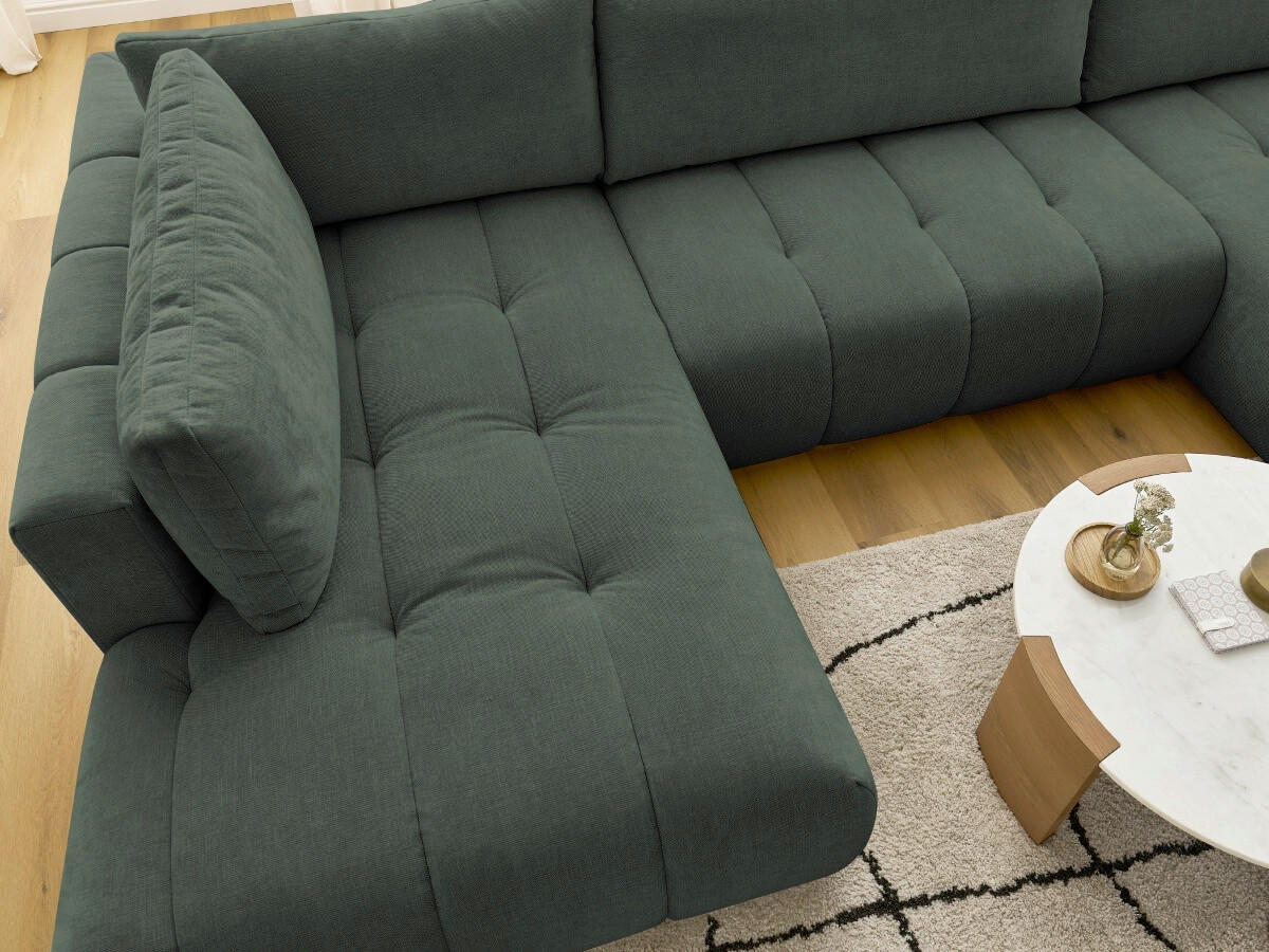 WOHNLANDSCHAFT  FUJI  Grün Leinenoptik  - Schwarz/Grün, MODERN, Kunststoff/Textil (204/377/160cm)