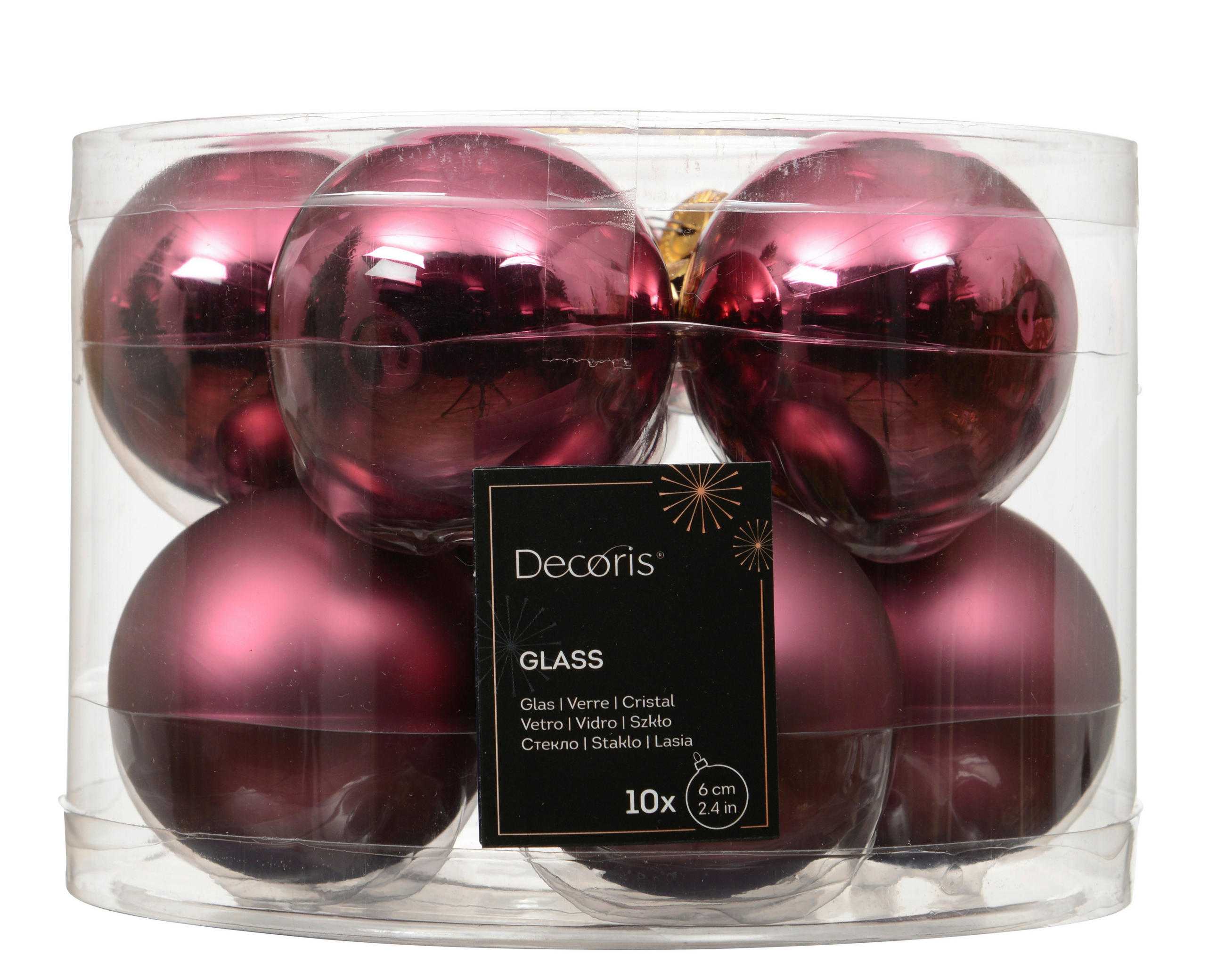 CHRISTBAUMKUGEL-SET 6/6/6 cm 10-teilig  - Dunkelrosa, LIFESTYLE, Glas (6/6/6cm)