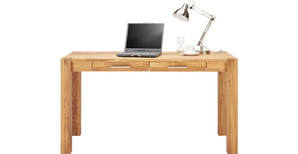 SCHREIBTISCH in Holz 140/76/70 cm - Eichefarben/Alufarben, Natur, Holz/Kunststoff (140/76/70cm) - Linea Natura