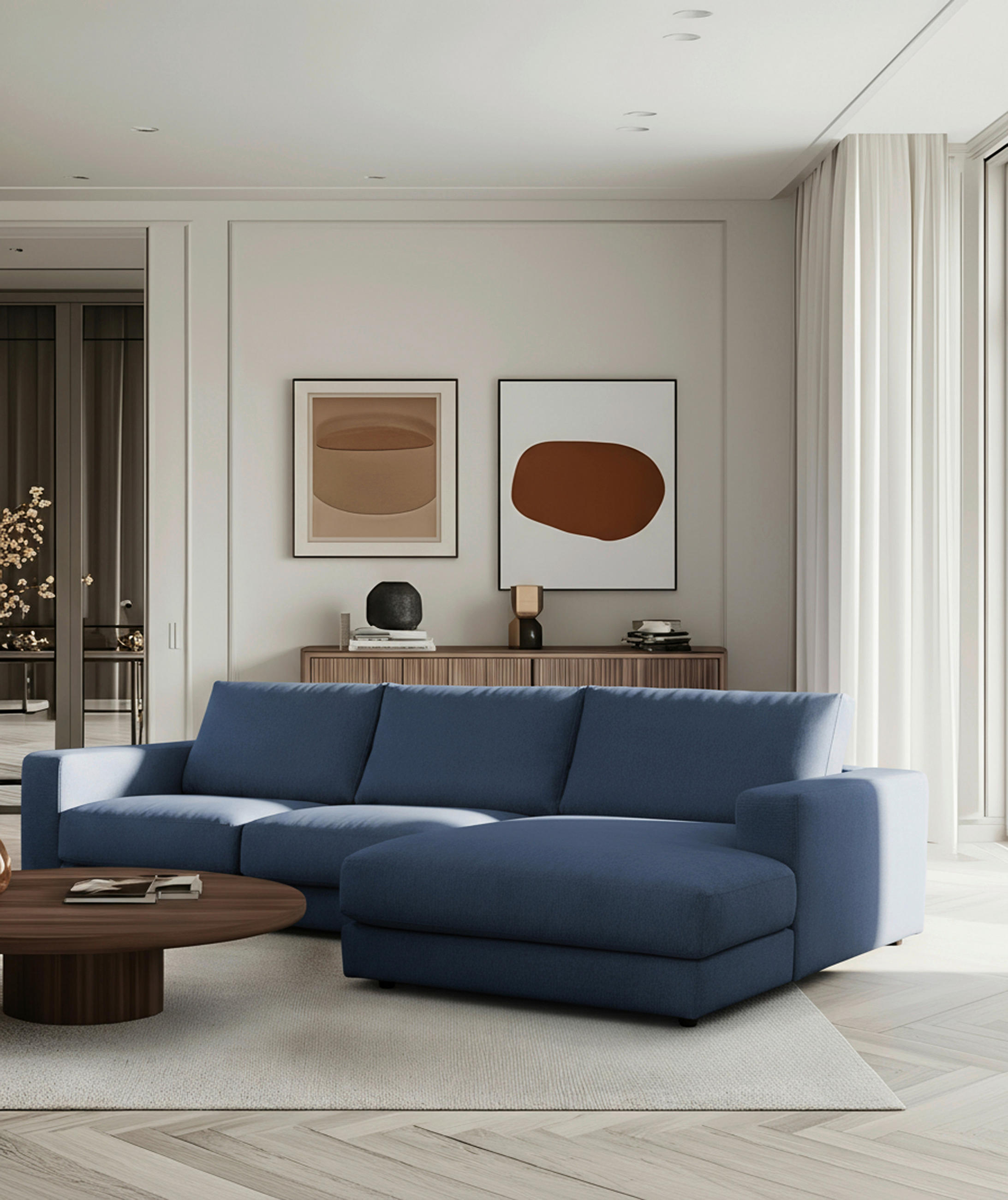 ECKSOFA VIGO Dunkelblau  - Schwarz/Dunkelblau, Design, Textil (303/172cm) - MID.YOU