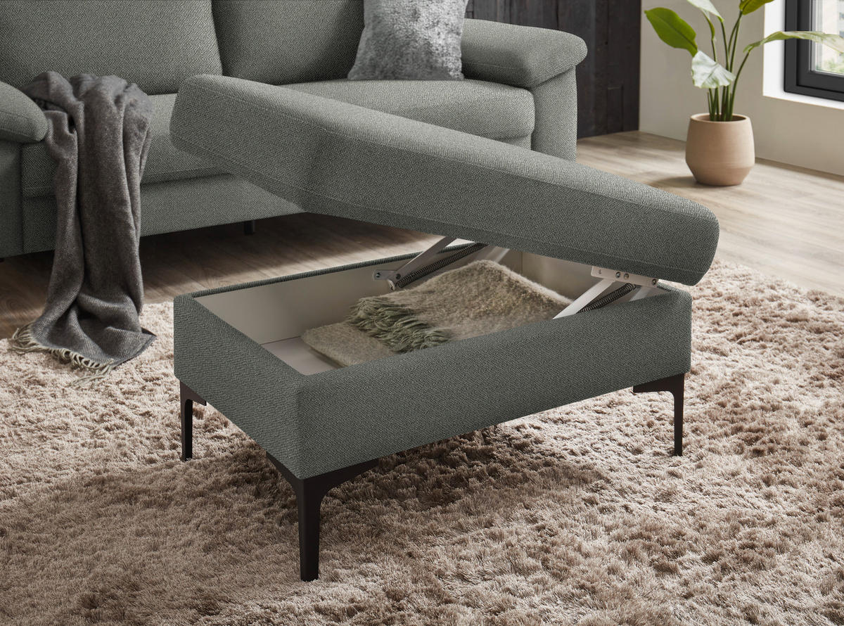 2,5-SITZER in Flachgewebe Graugrün  - Schwarz/Graugrün, Design, Textil/Metall (206/86/97cm) - Pure Home Lifestyle