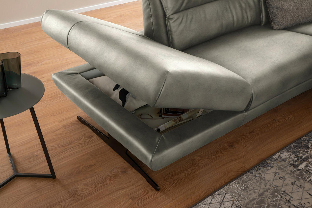 ECKSOFA Hellgrau Echtleder  - Hellgrau/Schwarz, Design, Leder/Metall (258/286cm) - Schöner Wohnen