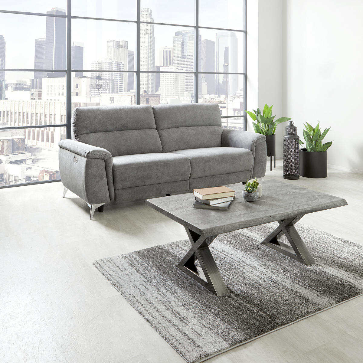 2-SITZER-SOFA Webstoff Grau, Chromfarben  - Chromfarben/Grau, KONVENTIONELL, Textil/Metall (215/97/97cm) - Livetastic