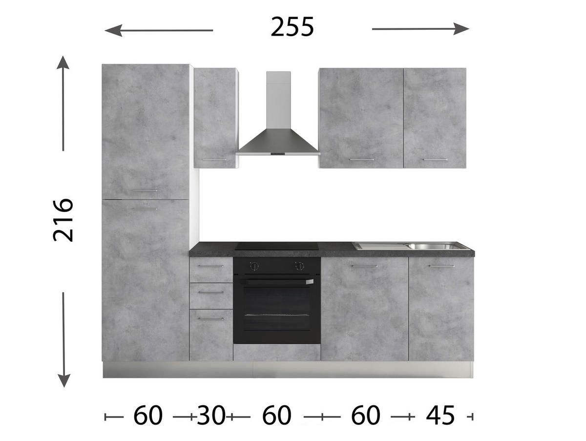 KÜCHENBLOCK 255 cm   in Hellgrau  - Dunkelgrau/Hellgrau, MODERN, Holzwerkstoff/Kunststoff (255cm) - MID.YOU