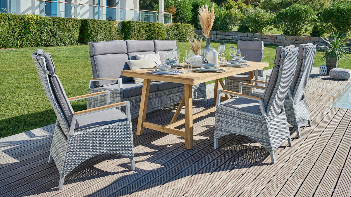 GARTENBANK 205/105/89 cm  in Weiß, Hellgrau  - Hellgrau/Weiß, LIFESTYLE, Holz/Kunststoff (205/105/89cm) - Amatio