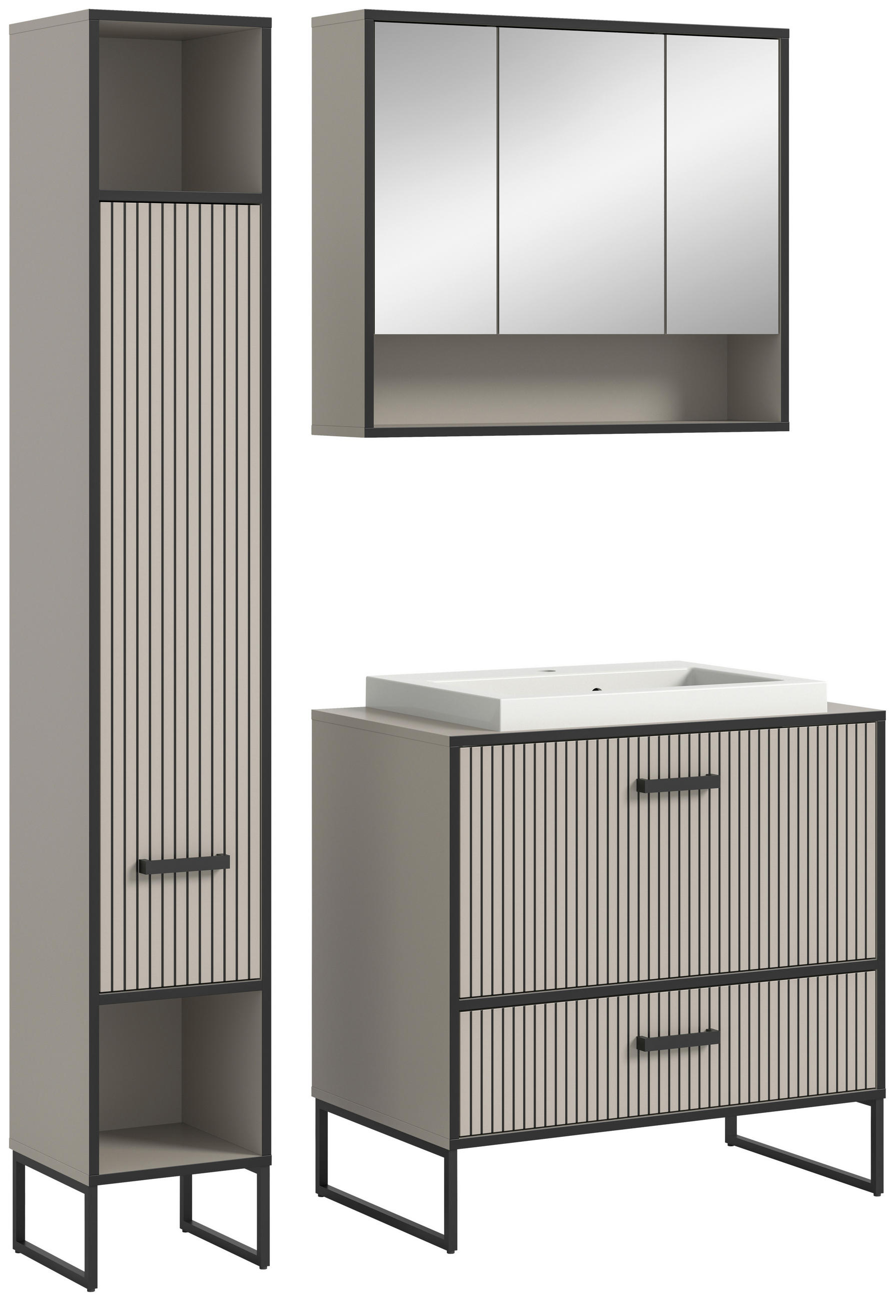BADEZIMMER 3-teilig in 110 cm - Schwarz, MODERN, Holzwerkstoff/Metall (110cm) - MID.YOU