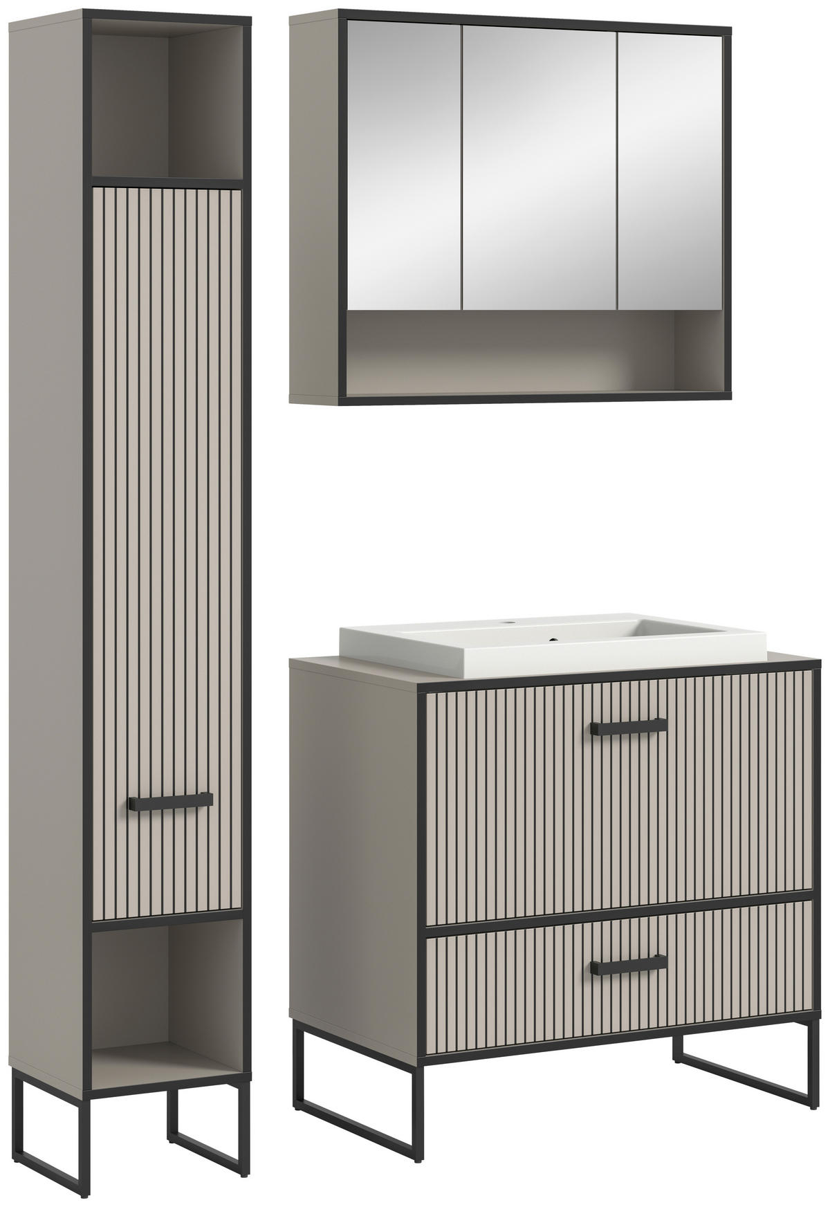BADEZIMMER 3-teilig  in 110 cm  - Kaschmir/Schwarz, MODERN, Holzwerkstoff/Metall (110cm) - MID.YOU