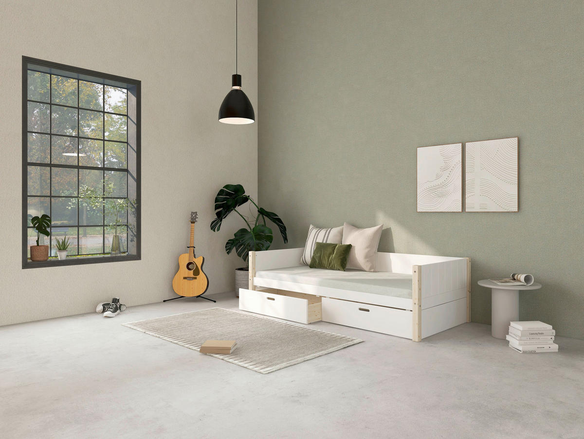BETT in Weiß, Kieferfarben  - Weiß/Kieferfarben, MODERN, Holz (90/200cm) - Chameo