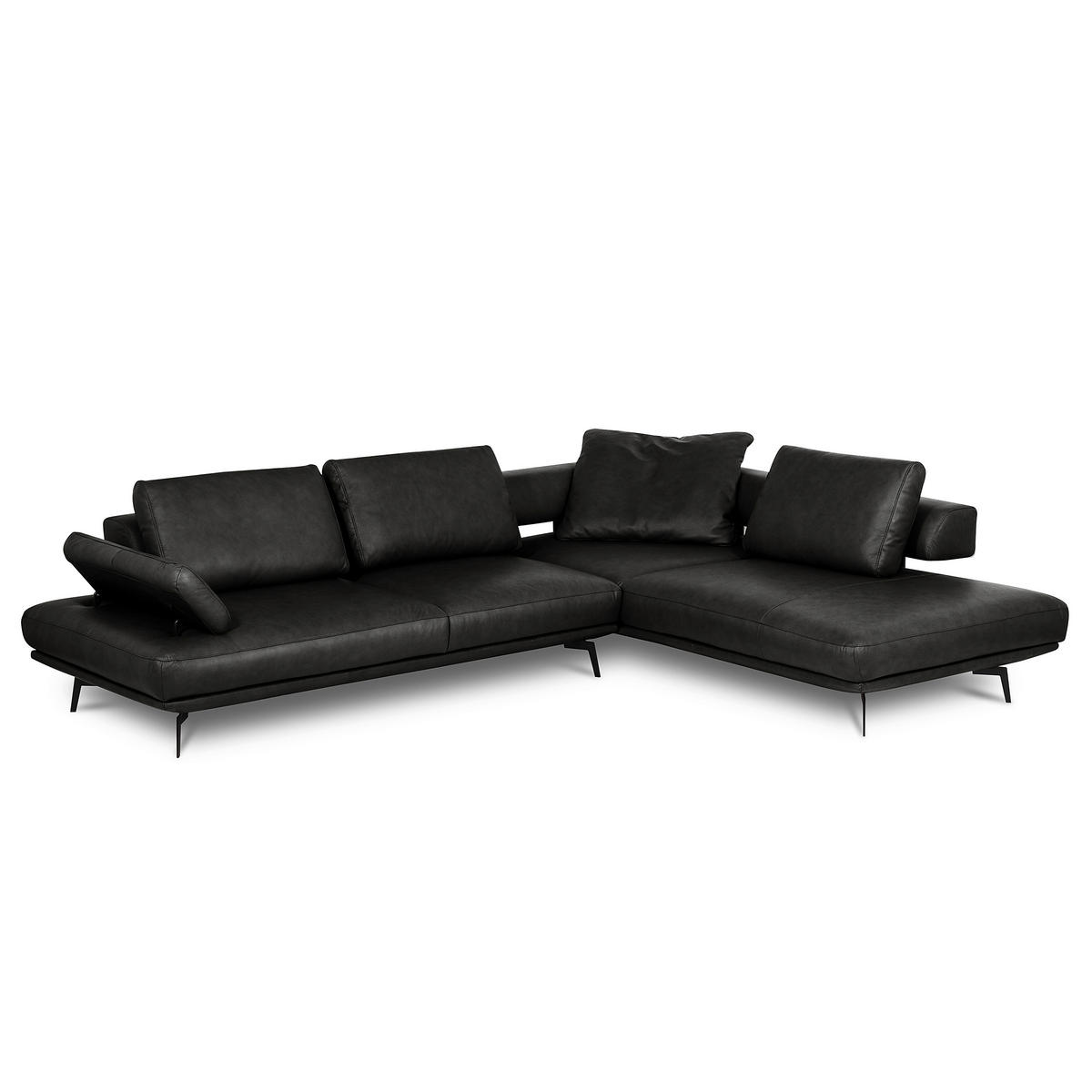 ECKSOFA  in Echtleder Schwarz  306/237 cm  - Schwarz/Grau, Design, Leder/Metall (306/237cm) - Livetastic