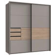 SCHWEBETÜRENSCHRANK  in Grau, Eichefarben, Sahara  - Eichefarben/Schwarz, KONVENTIONELL, Holzwerkstoff/Metall (180/198/65cm) - Carryhome