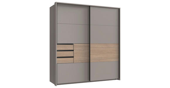 SCHWEBETÜRENSCHRANK  in Grau, Eichefarben, Sahara  - Eichefarben/Schwarz, KONVENTIONELL, Holzwerkstoff/Metall (180/198/65cm) - Carryhome