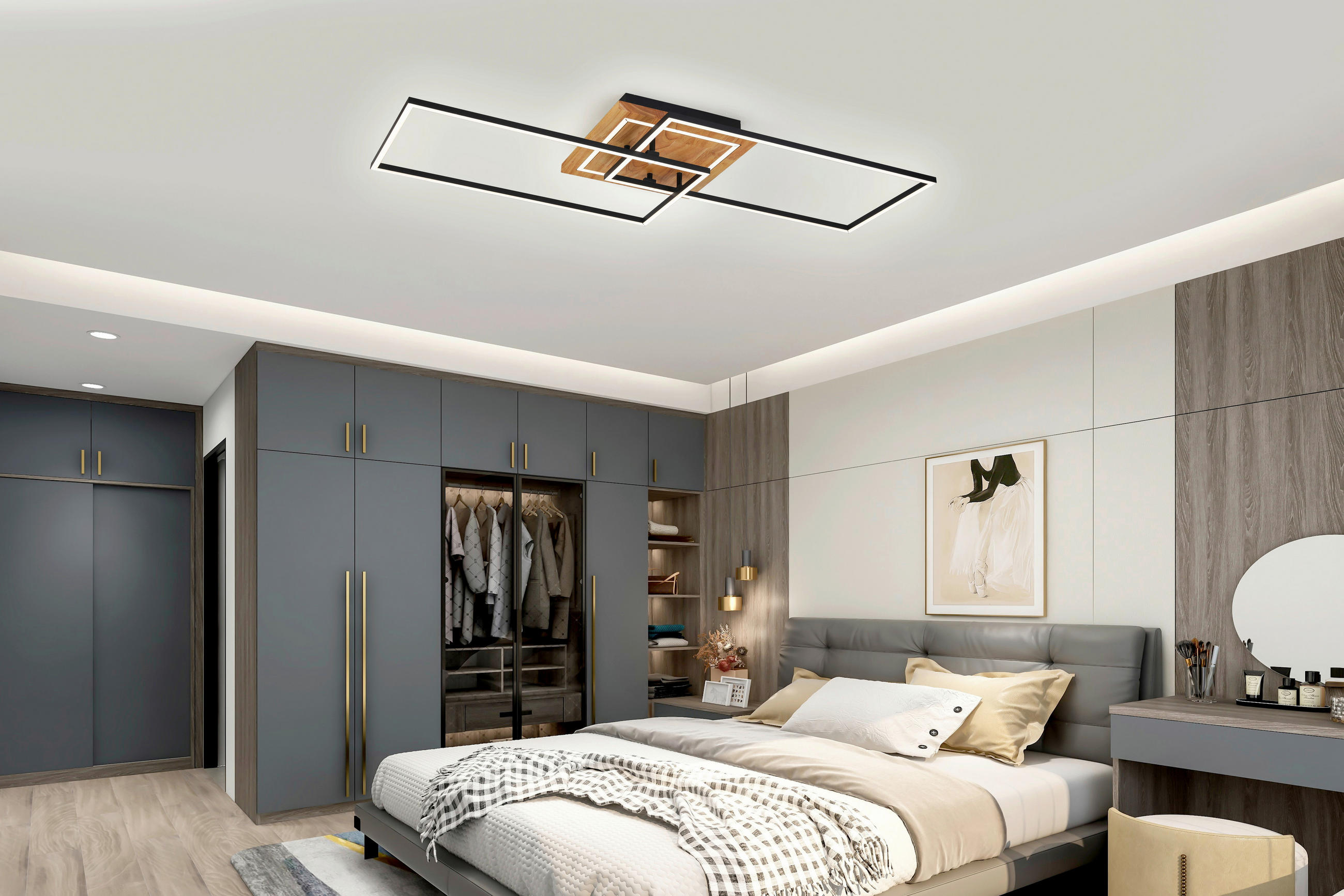 LED-DECKENLEUCHTE 86/46/11 cm   - Schwarz/Naturfarben, Trend, Holz/Kunststoff (86/46/11cm) - Novel