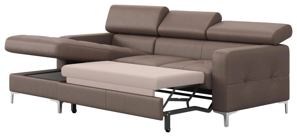 ECKSOFA Hellbraun Echtleder  - Chromfarben/Hellbraun, Design, Leder/Metall (168/227cm) - Livetastic