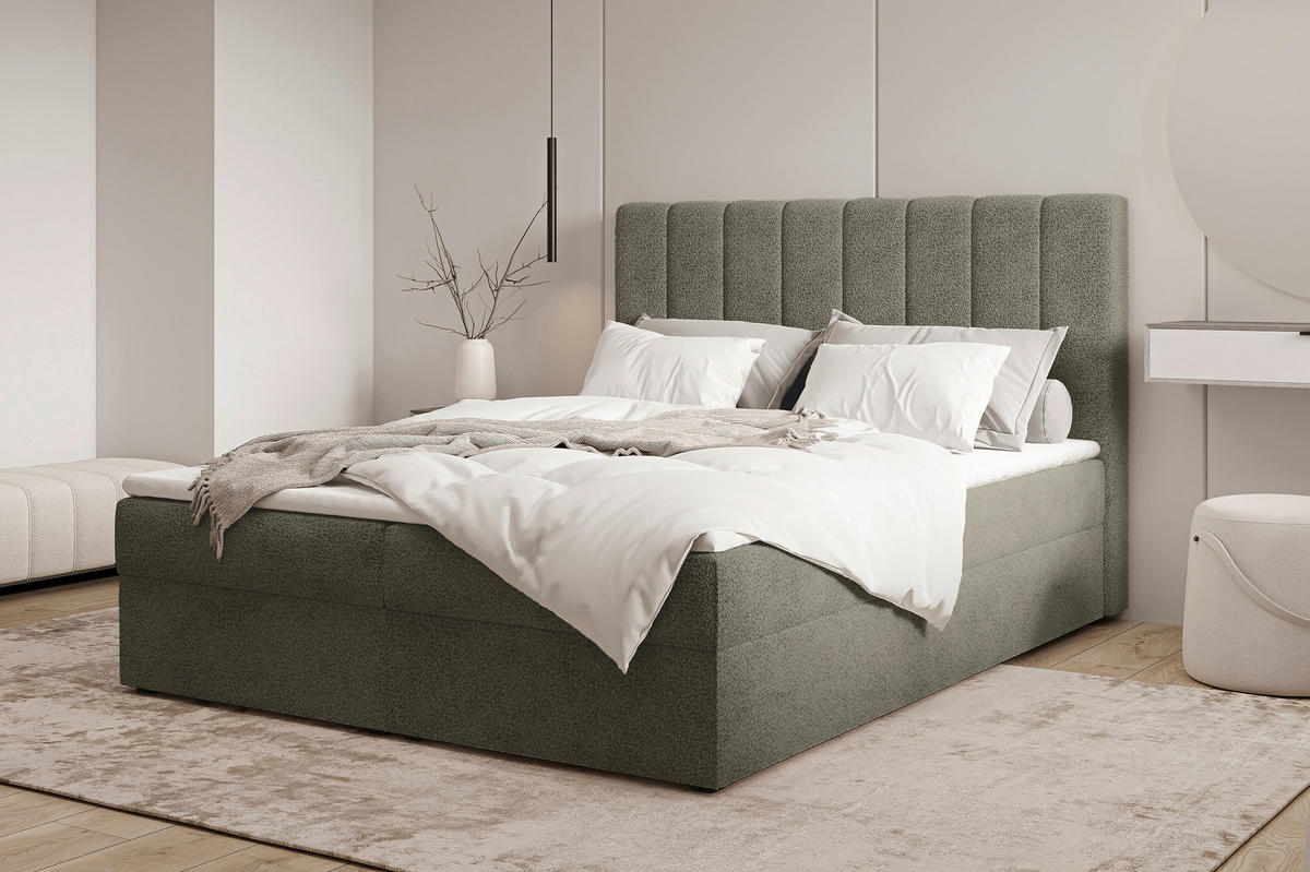 BOXBETT 160/200 cm,  in Grün, Bettkasten, Topper,  - Schwarz/Grün, MODERN, Holz/Kunststoff (160/200cm) - MID.YOU