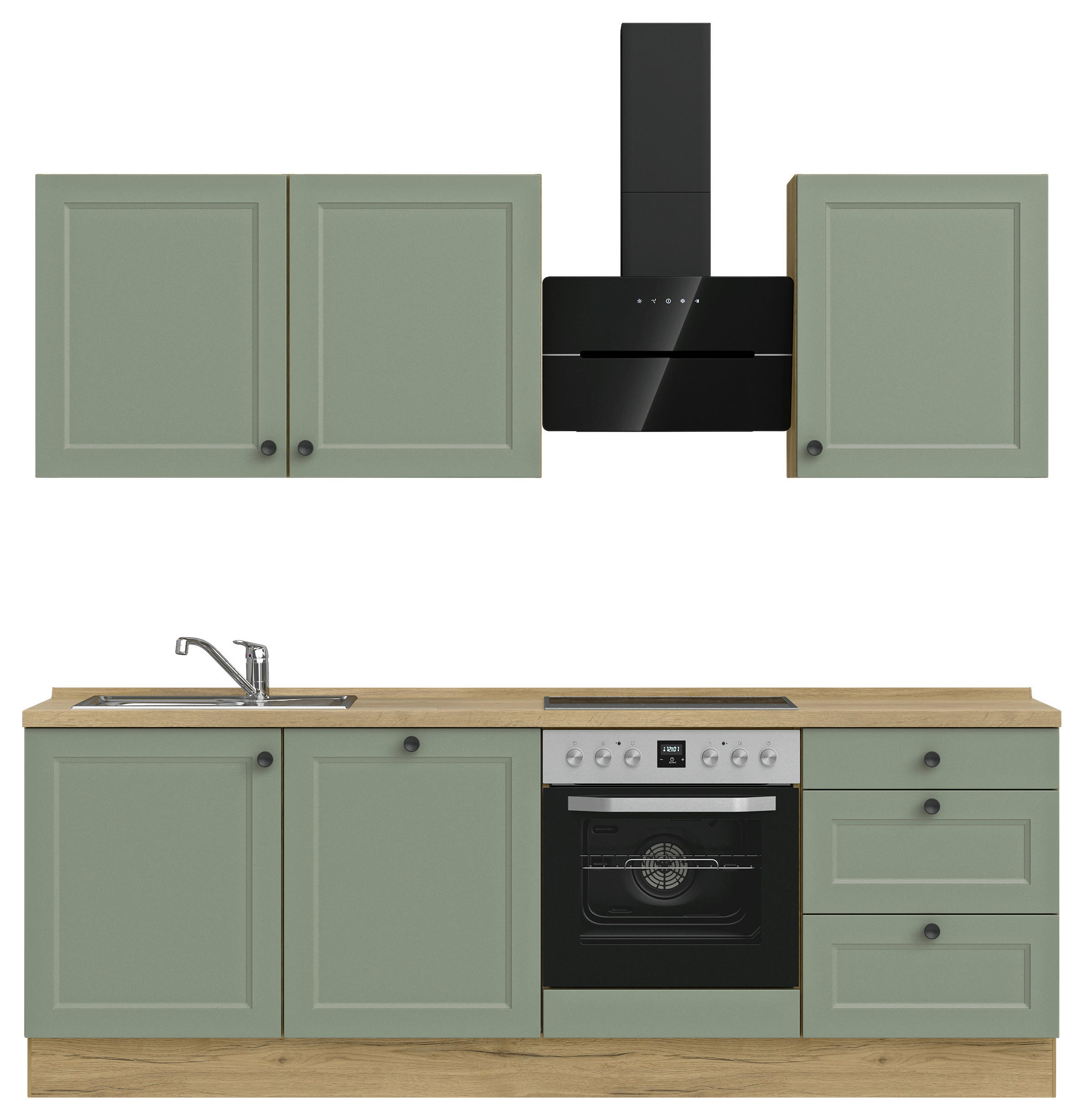 KÜCHENLEERBLOCK 240 cm   in Grün, Eichefarben  - Eichefarben/Schwarz, MODERN, Holzwerkstoff/Metall (240cm) - Nobilia
