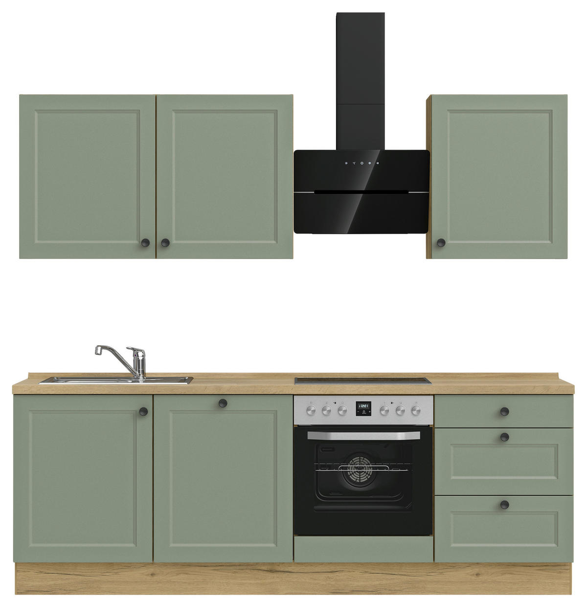 KÜCHENBLOCK 240 cm   in Eichefarben, Schilfgrün  - Schilfgrün/Eichefarben, MODERN, Holzwerkstoff/Metall (240cm) - Nobilia