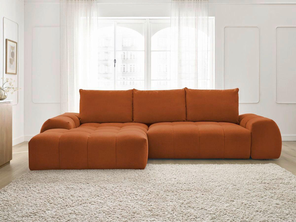 ECKSCHLAFSOFA EVEREST  mit Rücken echt, Armteil links, Armteil rechts Struktur Orange  - Schwarz/Orange, MODERN, Kunststoff/Textil (180/318cm) - Livetastic