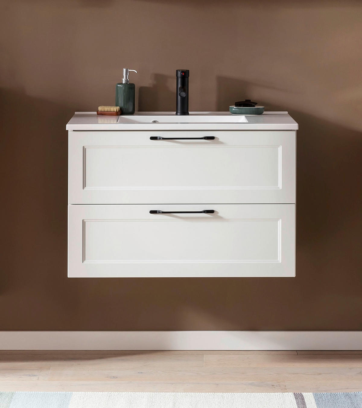 WASCHTISCHKOMBI 80 cm  - Schwarz/Weiß, ROMANTIK / LANDHAUS, Holzwerkstoff/Stein (80cm) - Xora