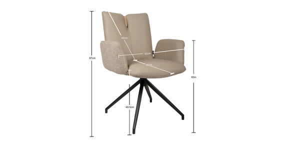 ARMLEHNSTUHL  Sitzfläche 360° drehbar, automatische Rückholfunktion Bouclé Echtleder  - Beige/Schwarz, Design, Leder/Holz (62/87/63cm) - Valnatura