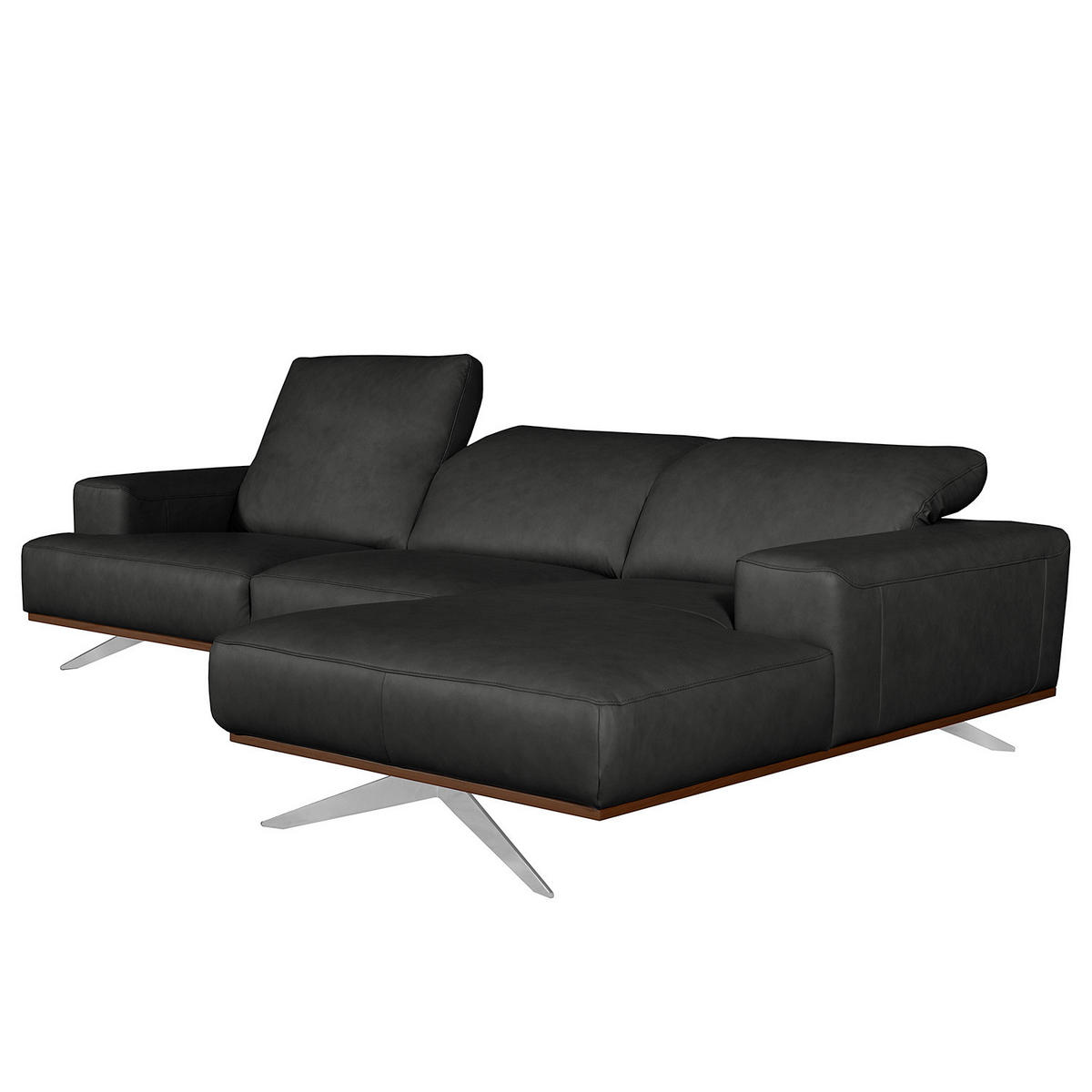 ECKSOFA  in Echtleder Schwarz  295/187 cm  - Chromfarben/Schwarz, Design, Leder/Metall (295/187cm) - Livetastic