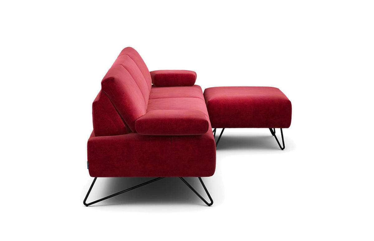 3-SITZER-SOFA Samt Rot  - Rot/Schwarz, Design, Textil/Metall (234-264/85/86-94cm) - SENSOO
