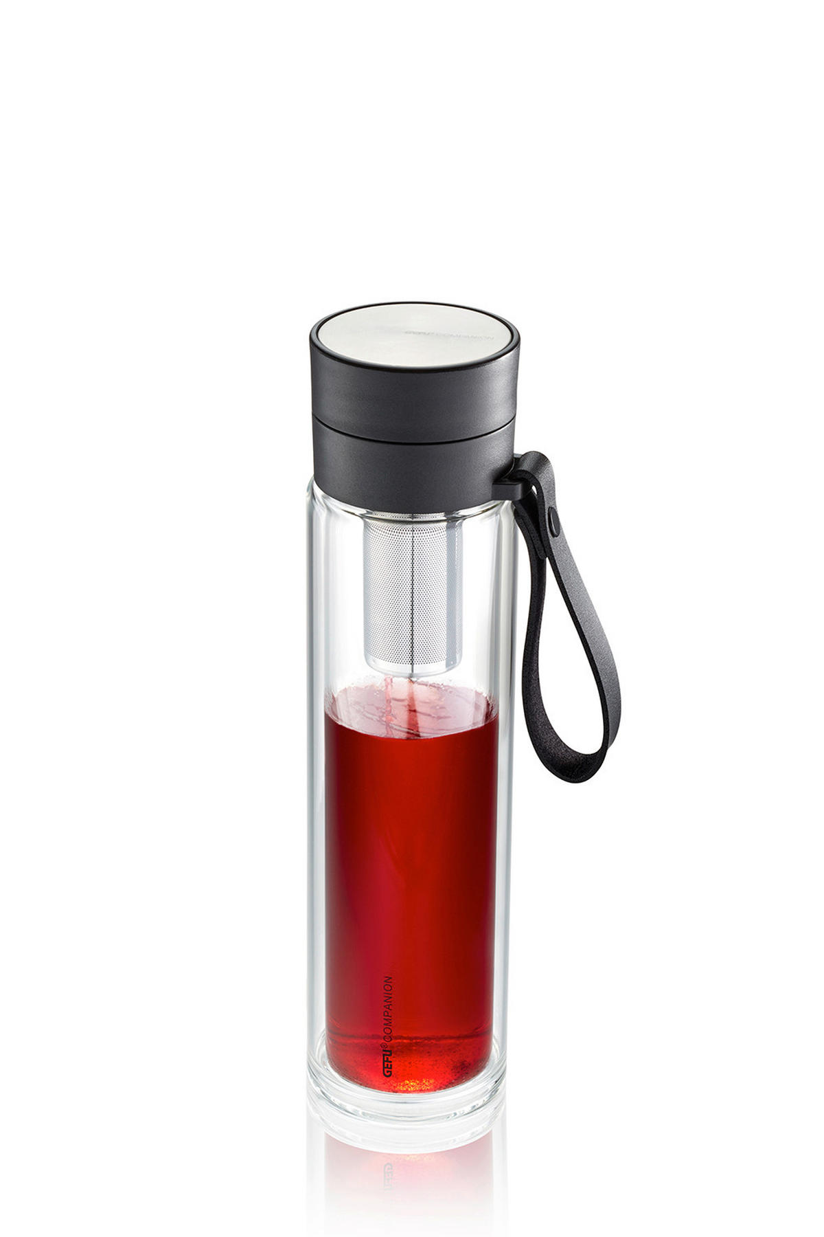 TRINKFLASCHE 0,450 L  - Edelstahlfarben/Schwarz, KONVENTIONELL, Glas/Textil (8/8/28cm) - Gefu