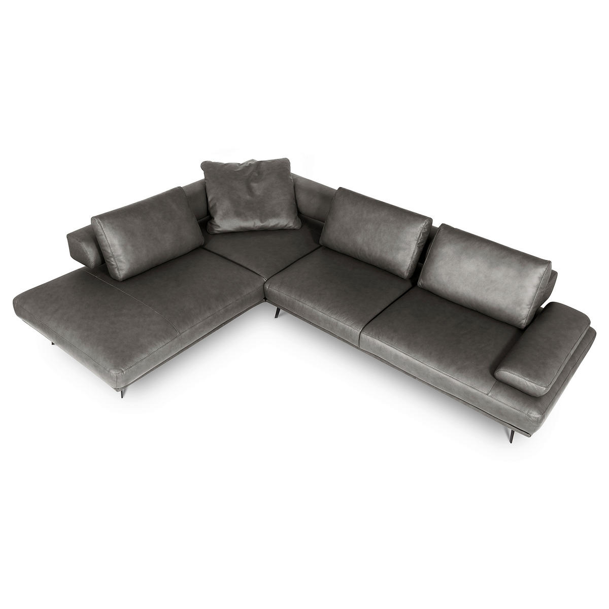 ECKSOFA Anthrazit Echtleder  - Anthrazit/Schwarz, Design, Leder/Metall (237/306cm) - Livetastic
