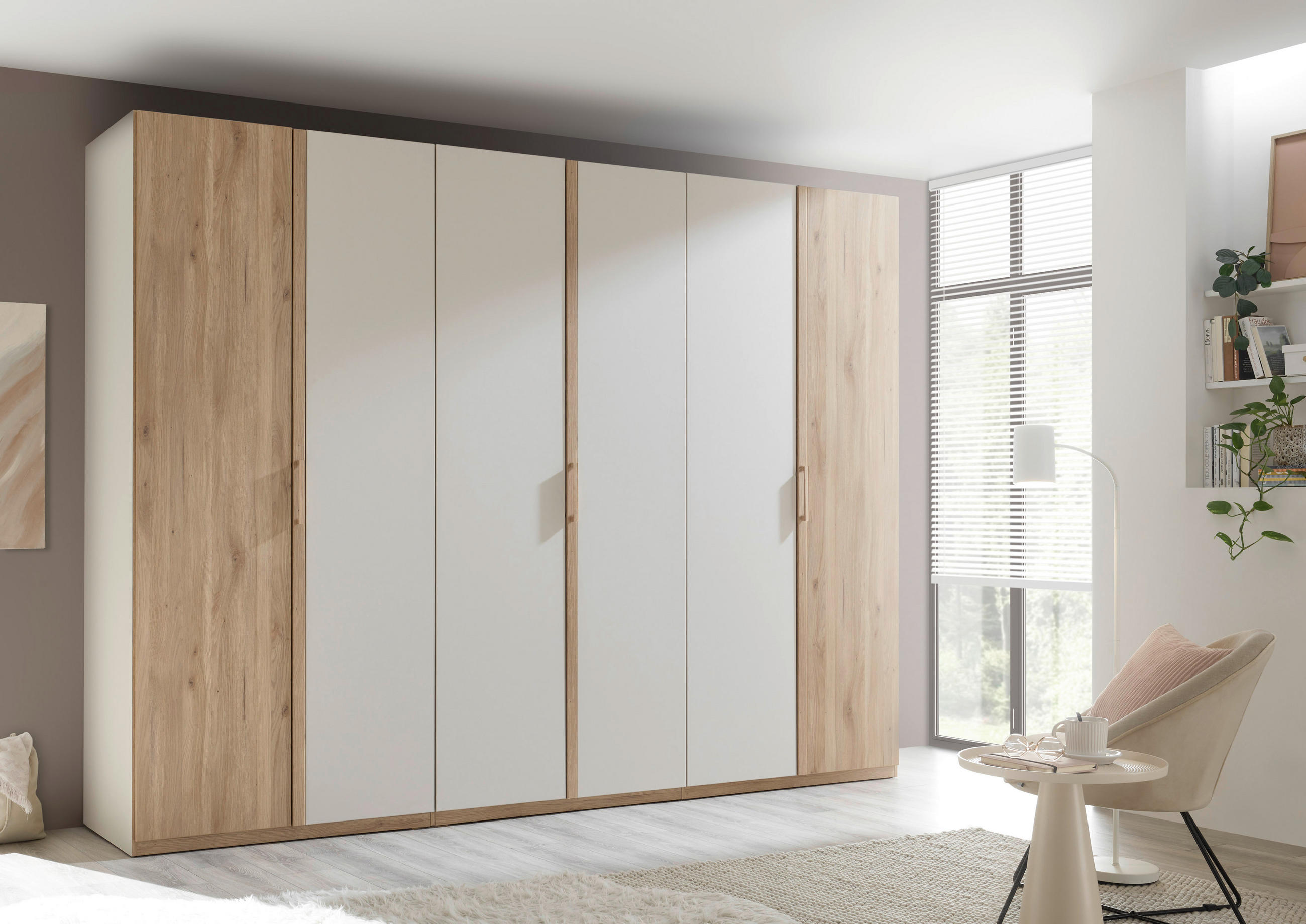 Thumbnail - Xora Drehtürenschrank, Eiche, Kaschmir, Holzwerkstoff, Eiche, massiv, 6 Fächer, 300x225.5x60.2 cm, Beimöbel erhältlich, ...