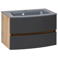 SKRINKA S UMÝVADLOM, sivá, farba duba, 80 cm - sivá/farba duba, Konventionell, kompozitné drevo/sklo (80cm) - Held