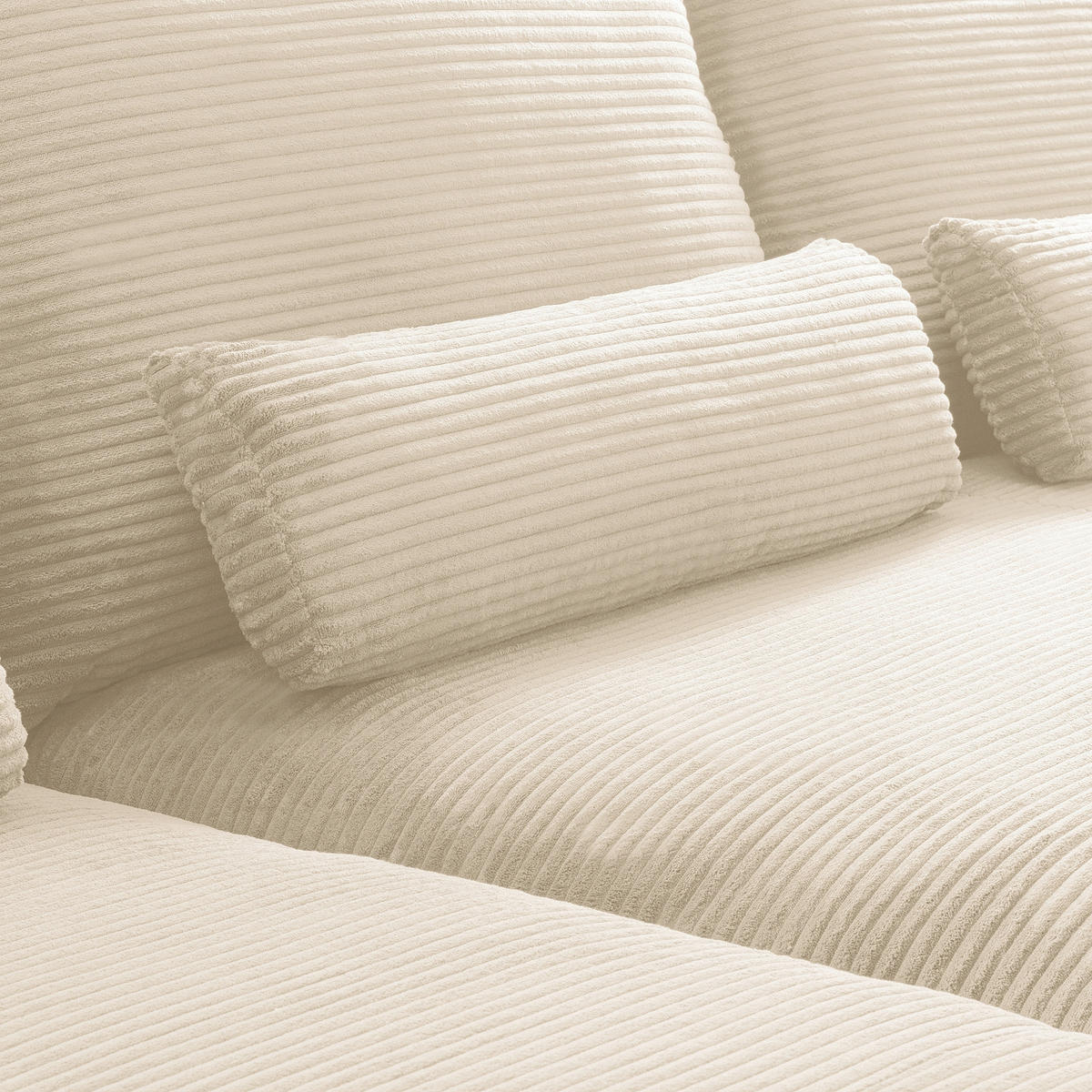 ECKSOFA  in Cord Creme Nierenkissen, Rückenkissen  172/313 cm  - Creme/Schwarz, Design, Textil/Metall (172/313cm) - P & B